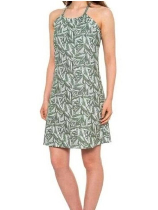 Eddie Bauer Dresses & Skirts - NWT Eddie Bauer Olive and White Leaf-Print Halter Mini Dress Built In Bra Size S